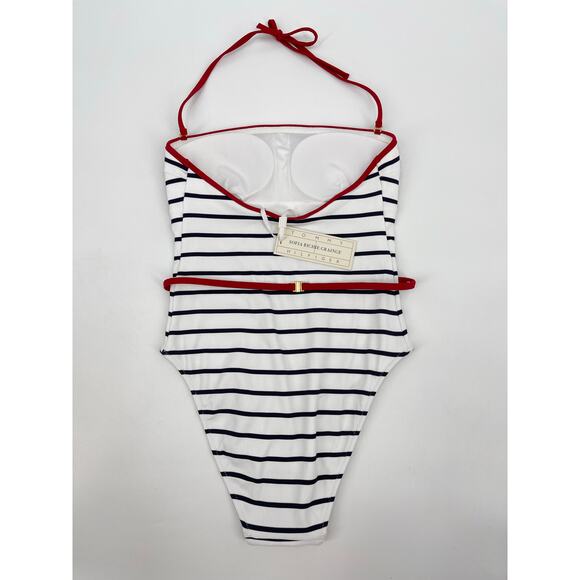 Tommy Hilfiger | NWT The Sofia Capsule Bandeau Belted Swimsuit Navy White Stripe - Picture 6 of 15